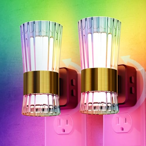 Image of Briignite Night Light, Night Lights Plug into Wall, RGB Color LED NightLight with Dusk to Dawn Sensor, 180 Rotating Night Lights, Adjustable Brightness, Wall Sconce for Bedroom Hallway, 2 Pack