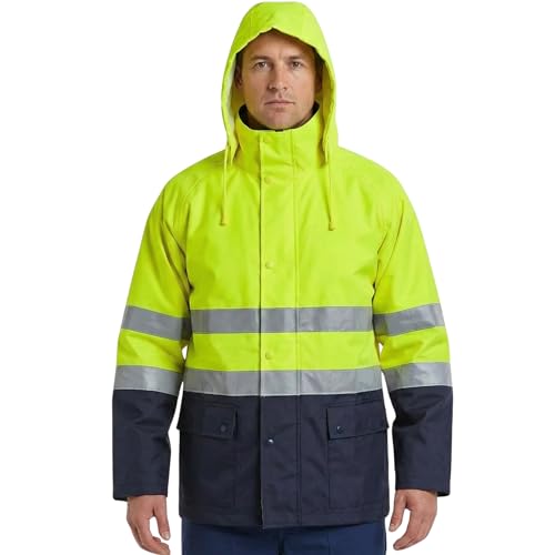 NEO TOOLS Herren wasserdichte Arbeit Warnschutzjacke mit Reflektionsstreifen Gelb oder Set mit wasserdichte Hose, Gr. S(48)-3XL(60) Arbeitsjacke aus strapazierfähigem 300D-Oxford-Gewebe
