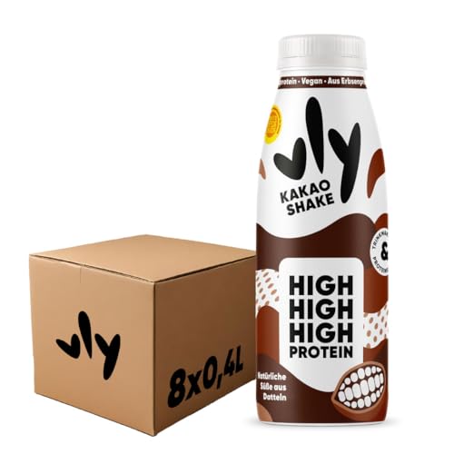 vly Kakao 400ml Flasche - Veganer Kakaodrink + 20g Protein ohne Zucker-Zusatz | Schoko Drink proteinreich & kalorienarm aus Erbsenprotein Schokodrink Schokolade Milchalternative Eiweiß Proteindrink