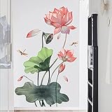Mestikerウォールステッカー 紫の花 diy花蝶 水彩 ガッシュ画 絵画風 紫い妖姫花 とても艶っぽい 風呂 シール wall sticker decoration 壁紙シール 44*61cm (ピンク)