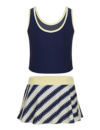 iEFiEL Ragazze Costume da Bagno Bambina Bikini Due Pezzi Top+Gonna Slip Canottiera Mutandine Elegante Interno Set Mare Piscina Senza Manica a Righe Spiaggia 8-16 Anni Giallo 14 Anni