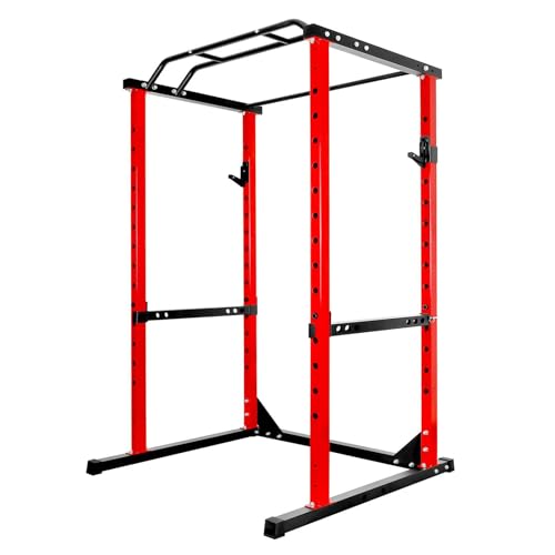 Power Cage Squat Rack for Home Gym, Easy-Assembly Power Rack with 1200LBS Capacity, All-Scenario Strength Training Equipment with Adjustable J-Hooks & Barbell Protection Frame