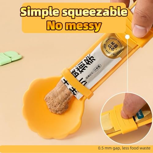 2pcs Cat Strip Feeder, Happy Spoon for Cats, Lickable Squeezable Creamy Treat, Wet Treats Dispenser, Cat Treat Spoon Squeeze, (Beige&Green/Beige&Orange) - Image 4