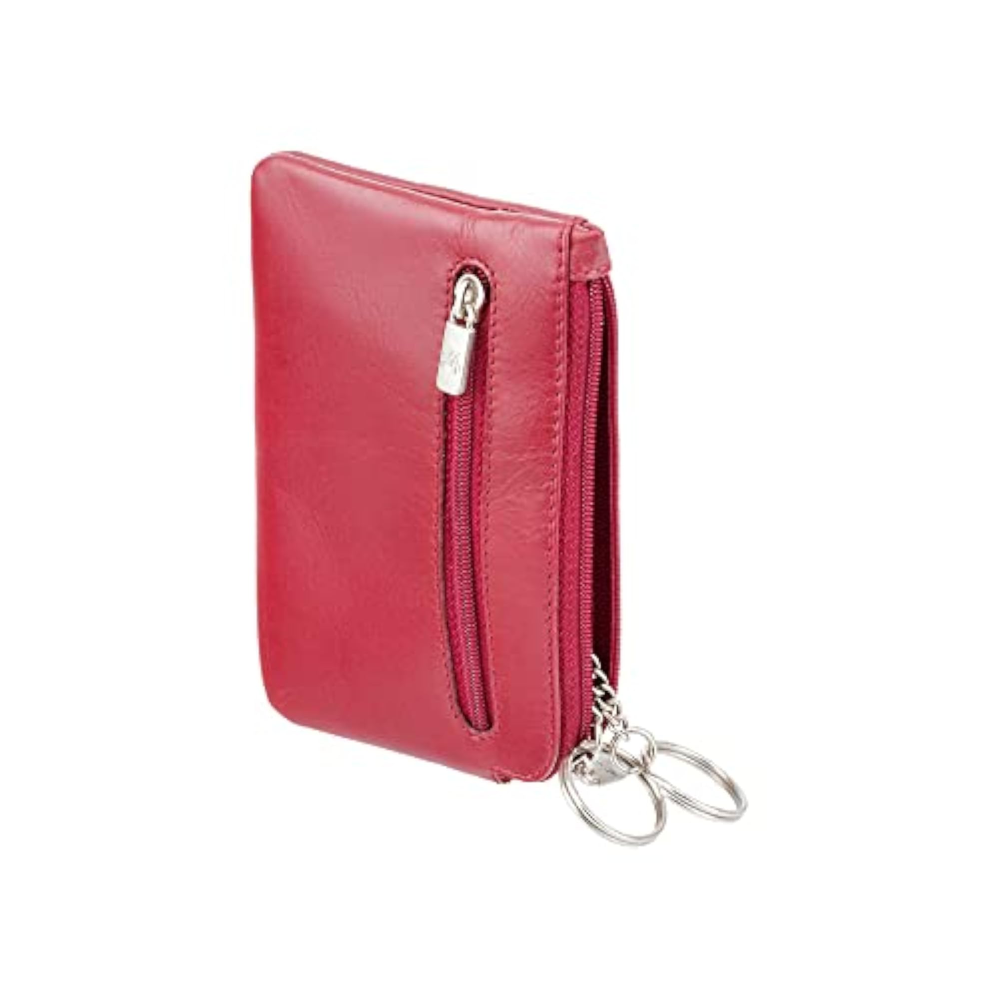 Leather Key Ring Coin Pouch Purse, Red Zippered Design