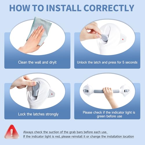 Image of Suction Cup Grab Bars, 16.5 Inch Anti Slip Bathroom Grab Bar, No Drill Handicap Grab Bars, Removable Safety Support Handrail, Assist Bath Shower Handle for Elderly Injury Senior (1.37 inch Dia, 2 Pack)