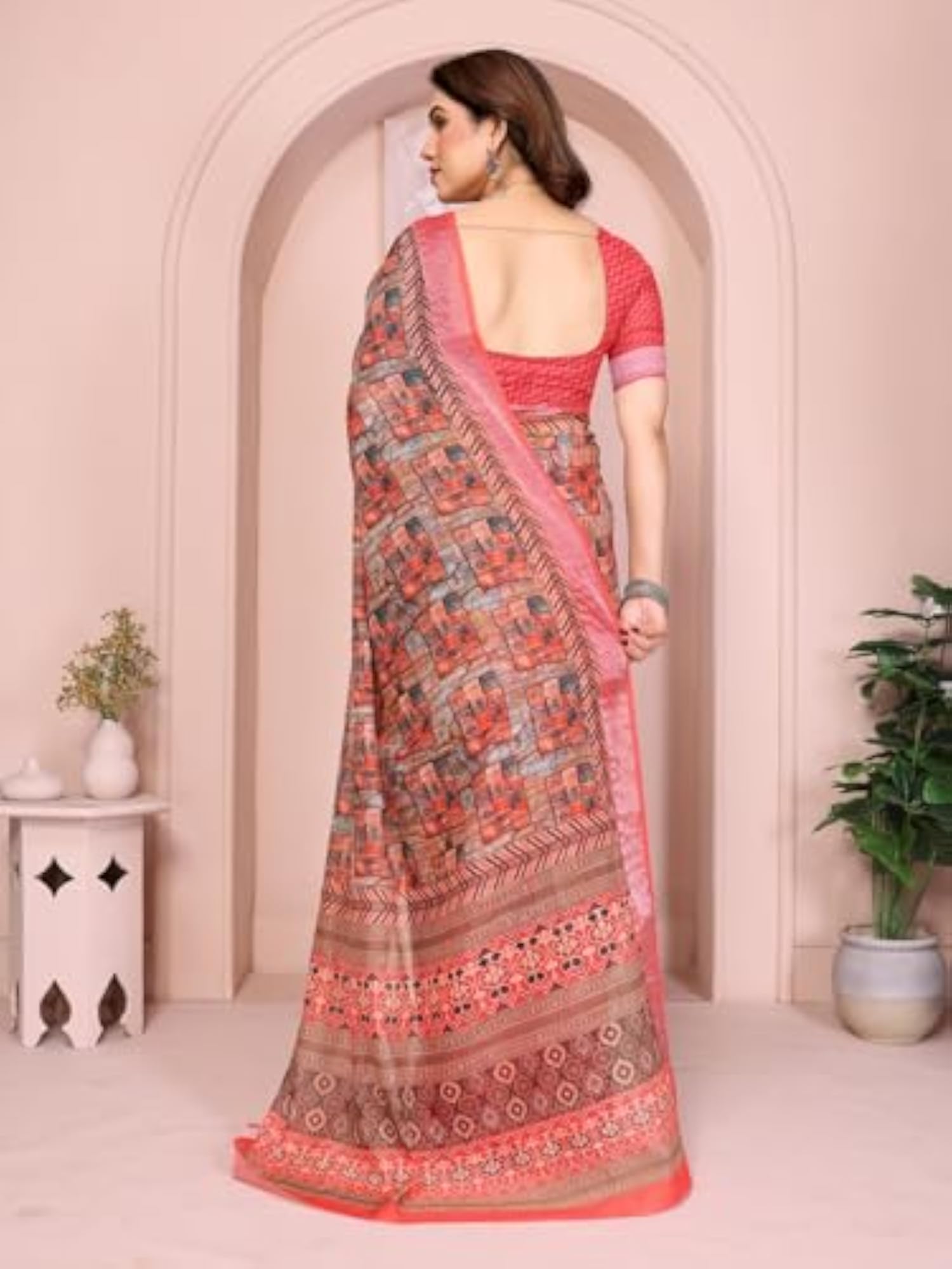 Women Digital Printed Linen Cotton Saree