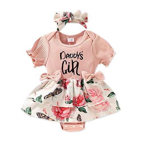 Patpat Newborn Infant Baby Girl Clothes Set Floral Print Layered Skirts Romper With Headband Sets 6-9 Months #TOP19