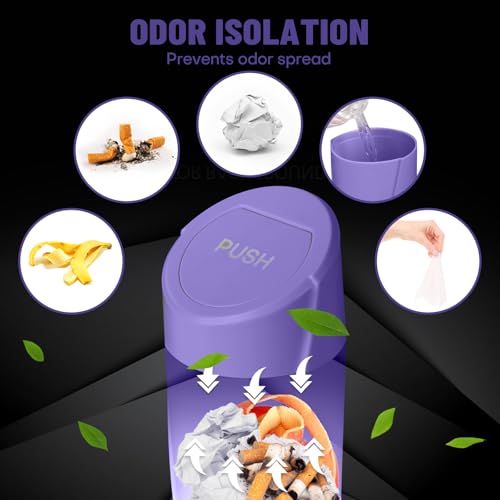 Image of Car Trash Can Bin with Lid - Car Garbage Can Cup Holder - Purple Mini Leakproof Vehicle Garbage Bin with 20pcs Trash Bags-Automotive Organizers and Storage for Front Back Seat Accessories