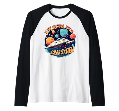 Funny Alien Spaceship Espacio Exterior Sistema Solar Espacio Exterior Camiseta Manga Raglan