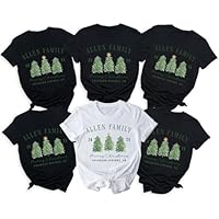 Custom Family Christmas Shirts, Personalized Christmas Crew Squad 2025 T-Shirts, Matching Family Name Xmas Holiday Party Tees (Merry Christmas Trees)
