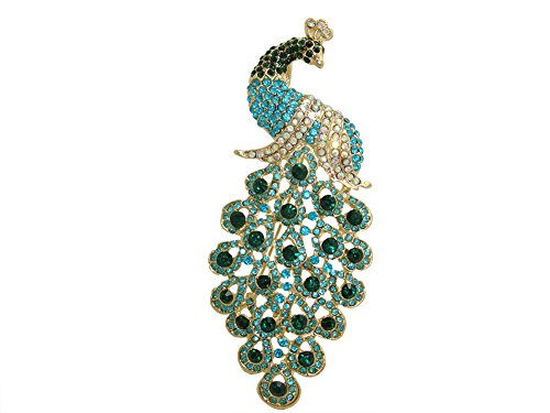 Image of TTjewelry Vintage Peacock Bird Rhinestone Crystal Brooch Pin Art-Deco Style Bird Pendant