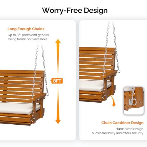 Image of VINGLI 4 FT Heavy Duty Porch Swing with Cushion, 880 LBS Wooden, Brown