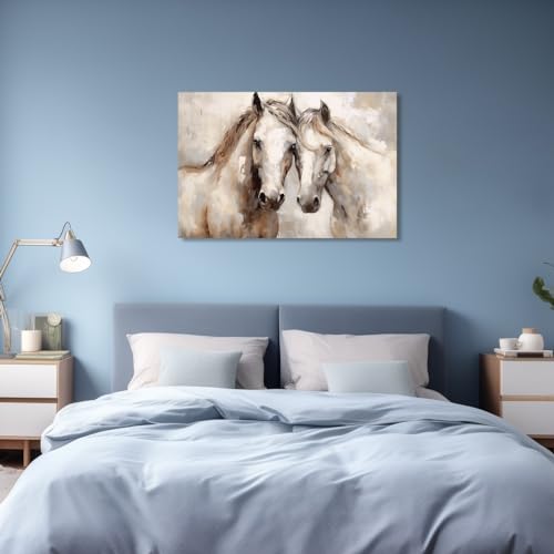 Toile chevaux blancs style champêtre tableau salon déco