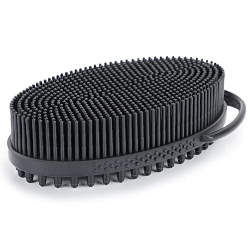 FREATECH Cepillo Corporal Silicona de 2 Caras con Mango Anular, Cepillo de Baño y Ducha Para Exfoliar y Masajear el Cuerpo, Fácil de Sujetar y Colgar, Higiénico y Duradero, Negro Cover