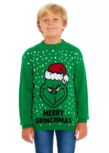 SAANS247 New Camp Ltd Christmas Jumper - Unisex 100% Acrylic Grinch Festive Knit Crew Neck Sweater for Family - Sizes 7-8Years Green - Image 2