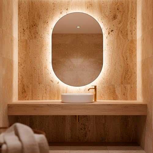 Espelho Orgânico Pílula 40X50 de Parede com Led Espelho Decorativo Para Sala Quarto Banheiro (Led Frio)