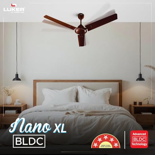 Image of LUKER JVLuker USA Nano XL 1200mm BLDC Ceiling Fans with Remote, BEE 5 star Rated Energy Efficient Ceiling Fan for Living Room, High Air Delivery with Reverse Mode & 2 Year Warranty- Brown