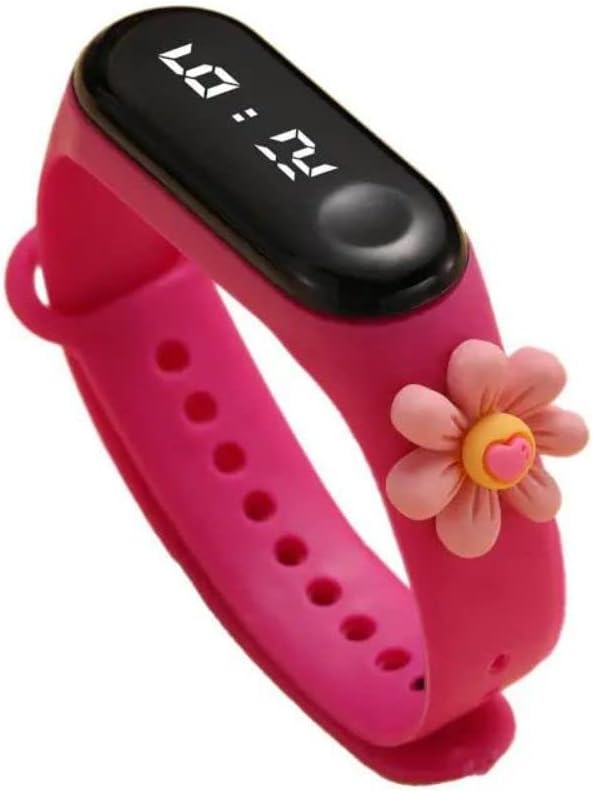 ZOVUTA Digital Dial Waterproof Stylish & Fashionable Wrist Smart Watch LED Band for Kids, Colorful Cartoon for Boys & Girls (Removable Silicon Strap) (Pink Flower)