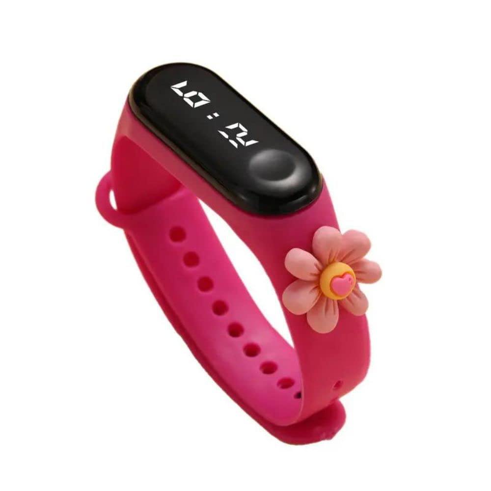 ZOVUTA Digital Dial Waterproof Stylish & Fashionable Wrist Smart Watch LED Band for Kids, Colorful Cartoon for Boys & Girls (Removable Silicon Strap) (Pink Flower)