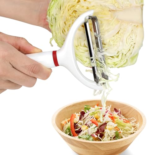 2PCS Cabbage Shredder Slicer Peeler for Coleslaw, Cabbage Cutter Grater Shredder for Sauerkraut, Large Y Peeler Wide Blade Vegetable Peeler, White with Red
