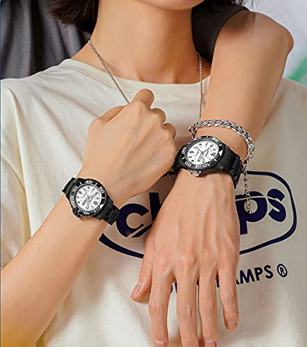 Adsbiaoye Unisex Wrist Watch Sport Style Dual Time Zone With Date Watch Rubber Strap Simulated Quartz Luminous 50M Water Resistant Watch (01 Biack-White) #TOP3