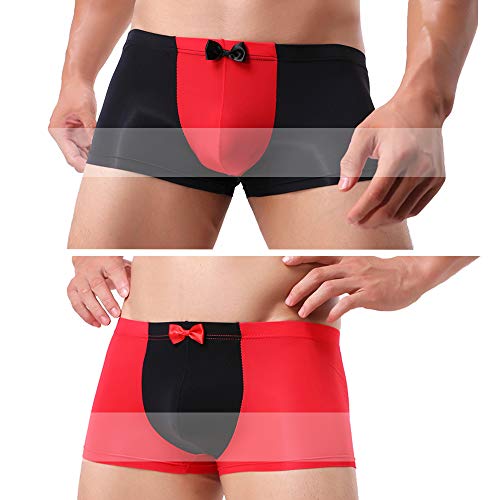 Shineseasons Men's Boxer Briefs Breathable Sexy Underwear Ultra Soft Comfy, S, Black and Red,2-Pack
