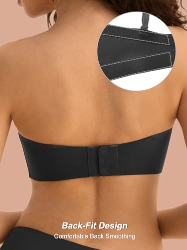 Image of Strapless Bras for Women - Wireless Seamless Tube Top Bra, Anti-Slip Lightly Padded Bandeau Bralette (L, Pure Black)