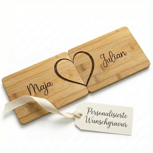 Bambus Frühstücksbrettchen Set 2er personalisiert – Geteiltes...