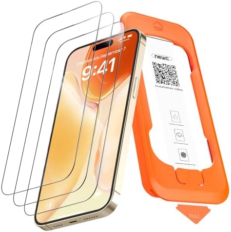 NEW'C Schutzfolie für iPhone 14 Pro für Panzerglas mit Montagehilfe | 3 Stück, Transparent, 6,1 Zoll, Montagehilfe inklusive, Einfache Montage, Vollabdeckung, Blasenfrei, 9H Härte,