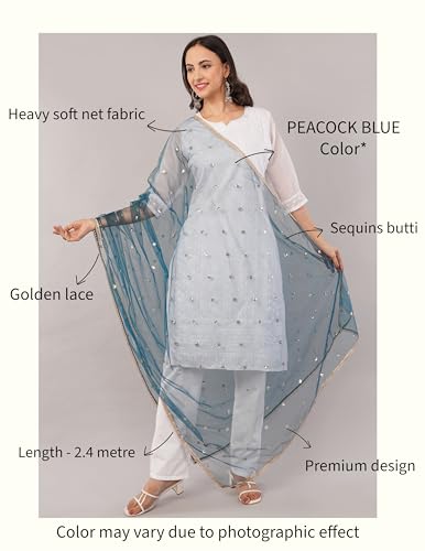 Image of Net Butti Dupatta for Women | Golden Lace Border Chunni | Butti Work Odhani | Wedding & Bridal Styling | Lightweight Drape | Kurti & Salwar Suit