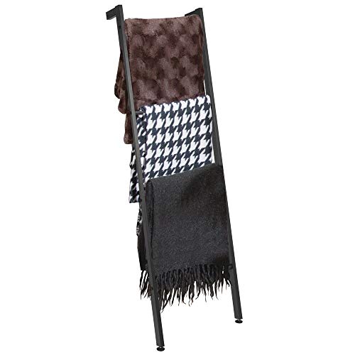 mDesign Metal Free Standing Leaning Decorative Bath Towel Bar Storage Ladder - Holds Towels, Blankets, Throw Blankets, Quilts - 4 Levels - Matte Black