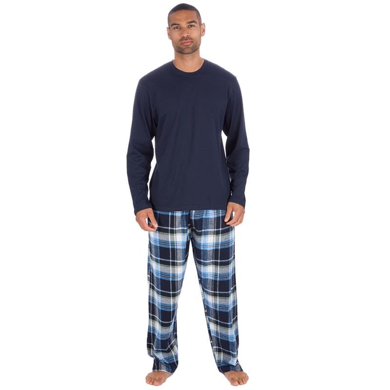 gm apparel Men's Long Sleeve Pyjama Set, Jersey Top and Brushed Flannel Pyjama Set - Soft Knit Top and Woven Plaid Pajama Bottoms Sleepwear-picture-38