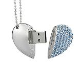 10 szt. 16 GB USB 3.0 niebieska diamentowa biżuteria serce USB 3.0 pamięć flash z naszyjnikiem na ślub