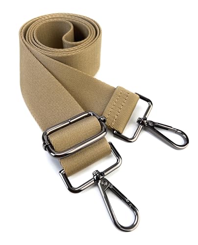 Image of Khaki Purse Strap with Gunmetal Black Hardware 1-1 /2 Inch Wide Solid Color Replacement Crossbody Guitar Style Shoulder Strap for Handbags Totes