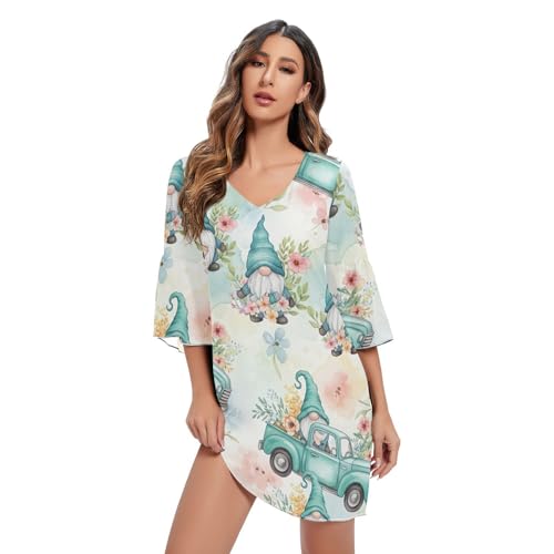Robe en mousseline imprimé gnomes turquoise vintage pour l'été
