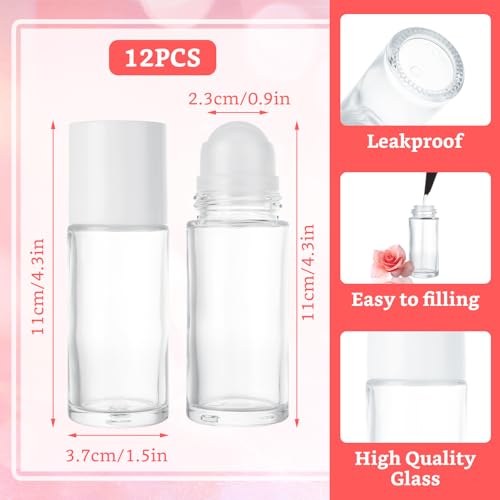 12 PCS Empty Glass Roller Bottles Essential Oils Roller Bottle, Deodorant Roll-On Bottles Refillable DIY Travel Roll on Bottle for Essential Oils, Perfume, Cosmetics （50ml）2