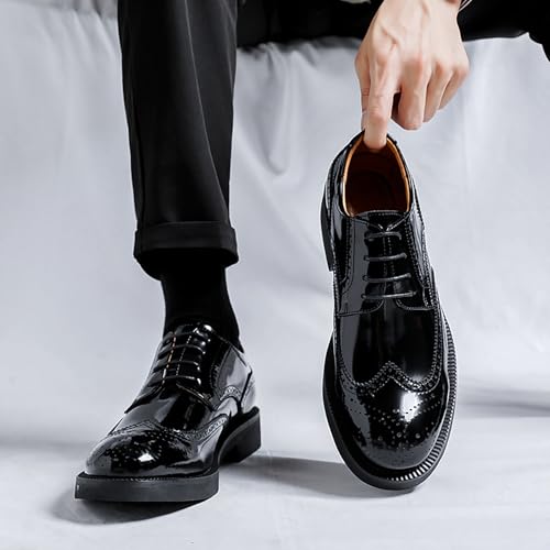 Men's Black Patent Leather Wingtip Brogue Oxfords Classic Lace Up Low Top Derby Shoes - for Office Business & Dress Occasions3