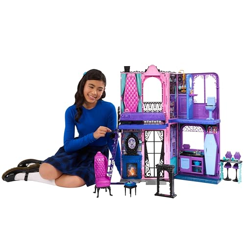 Monster High Hôtel Bouh-Tique, Maison de poupée Pliable avec Surprises effrayantes dans Chaque Chambre et Plus de 13 éléments Dont Meubles et Accessoires ,...