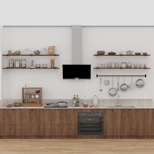TEDIDUWA 60 Inch Floating Shelves Set of 4, Brown Solid Pine Wood Wall Mounted Shelves with 150 lbs Capacity, 5ft Extra Long Heavy Duty Wall Shelving for Living Room, Kitchen, Bedroom & Bathroom