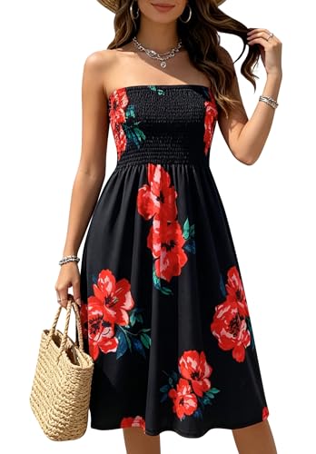 Image of Zyyfly Strapless Dress for Women Summer Beach Boho Smocked Tube Top Dress