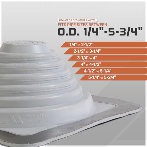 Image of Fasteners Plus #3 Square EPDM Metal Roof Pipe Flashing Boot with Complete Install Kit (Fits 1 /4 inch - 5-3 /4 inch Pipe OD), Gray