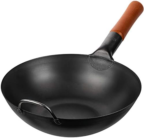 YOSUKATA Carbon Steel Wok Pan – 11,8 “ Woks and Stir Fry Pans - Chinese Wok with Flat Bottom Pow Wok - Traditional Chinese Japanese Woks - Black Wok For Flat Stoves, Induction, Gas Stovetops