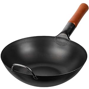 YOSUKATA Carbon Steel Wok Pan – 11,8 “ Woks and Stir Fry Pans – Chinese Wok with Flat Bottom Pow Wok – Traditional Chinese Japanese Woks – Black Wok For Flat Stoves Induction Gas Stovetops