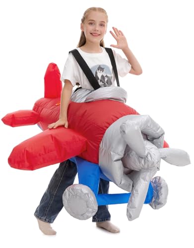 Inflatable Airplane Costume Kids Boy Girl Blow up Ride on Halloween Cosplay Red