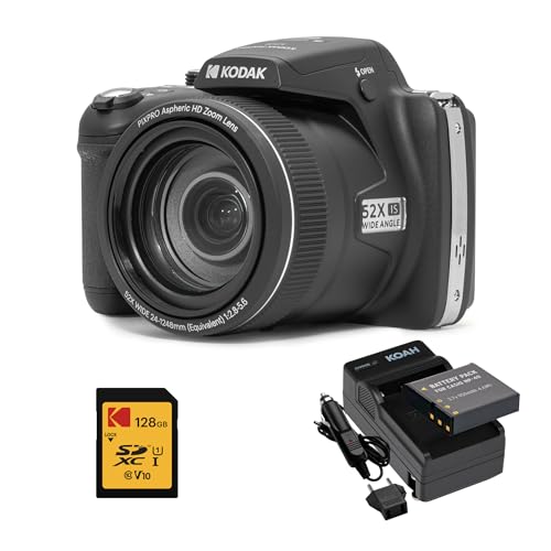Image of Kodak PIXPRO AZ528 16MP Astro Zoom Digital Camera with 52x Optical Zoom (Black) Bundle with 128GB SD Card and Rechargeable Battery and Charger Kit (3 Items)