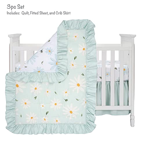 Lambs & Ivy Sweet Daisy Blue/White 3-Piece Floral Baby Crib Bedding Set #TOP1