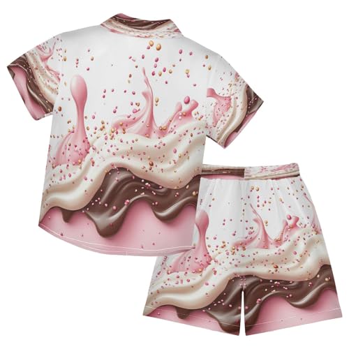 Boccsty Pink Chocolate Ice Crean Boy Summer Shorts Sets Hawaiian Toddler Boys T-Shirt & Pants 2 Pcs 3T2