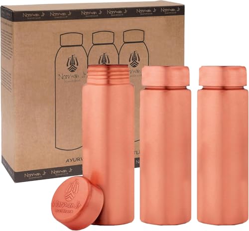 Image of NORMAN JR Copper Water Bottle 400ml - Gift Box of 3, Slim Plain, an Ayurvedic vessel made from pure copper - helps you drink more water, with many health benefits
