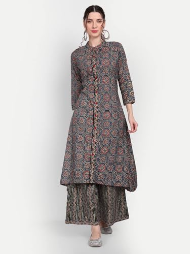 Image of Ajrak Printed Kurta with Plazzo Set Brown