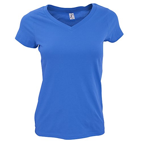 SOLS - Camiseta de Manga Corta Modelo Moon con Cuello en Forma de V para Mujer (XXL) (Azul eléctrico)